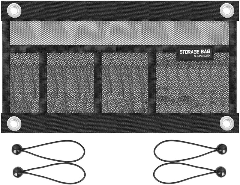 SUNOOM Mesh Storage Bag Kayak Storage Compartments Set Attaches to Kayak Seat,Boat Suspended Storage Organizer with 4 pcs Elastic Ring (16 INCH-4Pockets) - Image 1